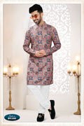 Joban Fashion Men's Cream Base Straight Rayon Thread And Sequence Embroidery All Over Kurta Set | Grocsy