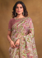 Mauve Burning Tissue Designer Saree with Unstitched Blouse - Norita Mahitha | Grocsy