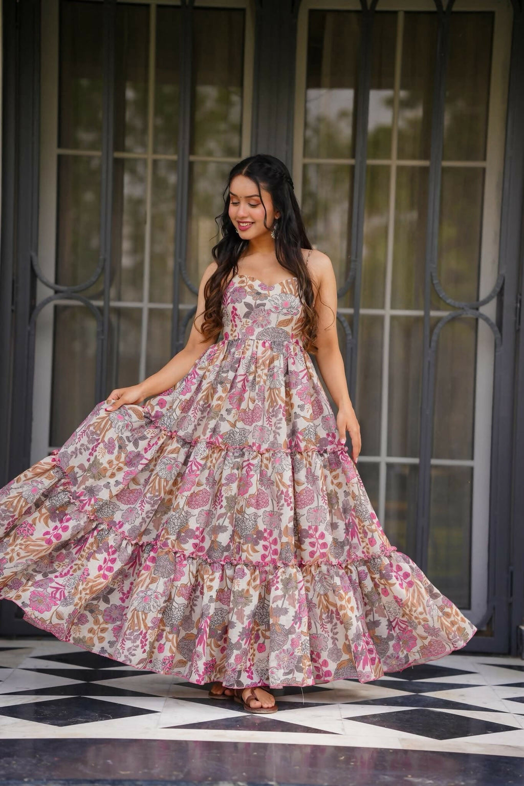 The52 Women's Gorgeous Flared Partywear Designer Poly Rayon Gown-Multi | Grocsy