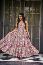 The52 Women's Gorgeous Flared Partywear Designer Poly Rayon Gown-Multi | Grocsy