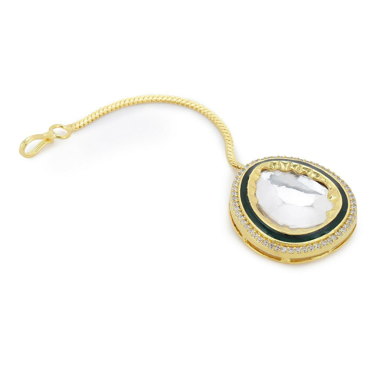 Over Sized Kundan Maang Tikka with Diamond Detailing - Ruby Raang | Grocsy