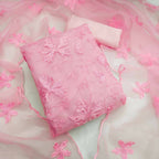 Pink Heavy Organza Silk Embroidered Unstitched Dress Material - Amara | Grocsy