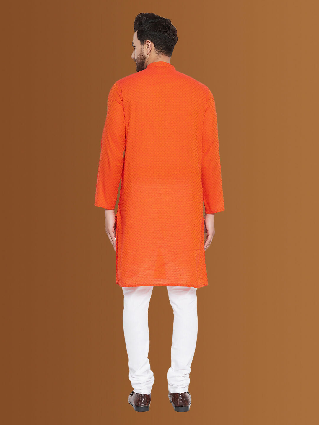 Even Apparels Men's Pure Cotton Orange Kurta | Grocsy