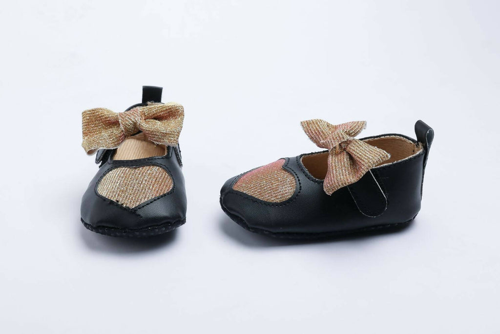 Tiny Bugs Girls Heart Bow Detailing Booties - Black & Gold | Grocsy