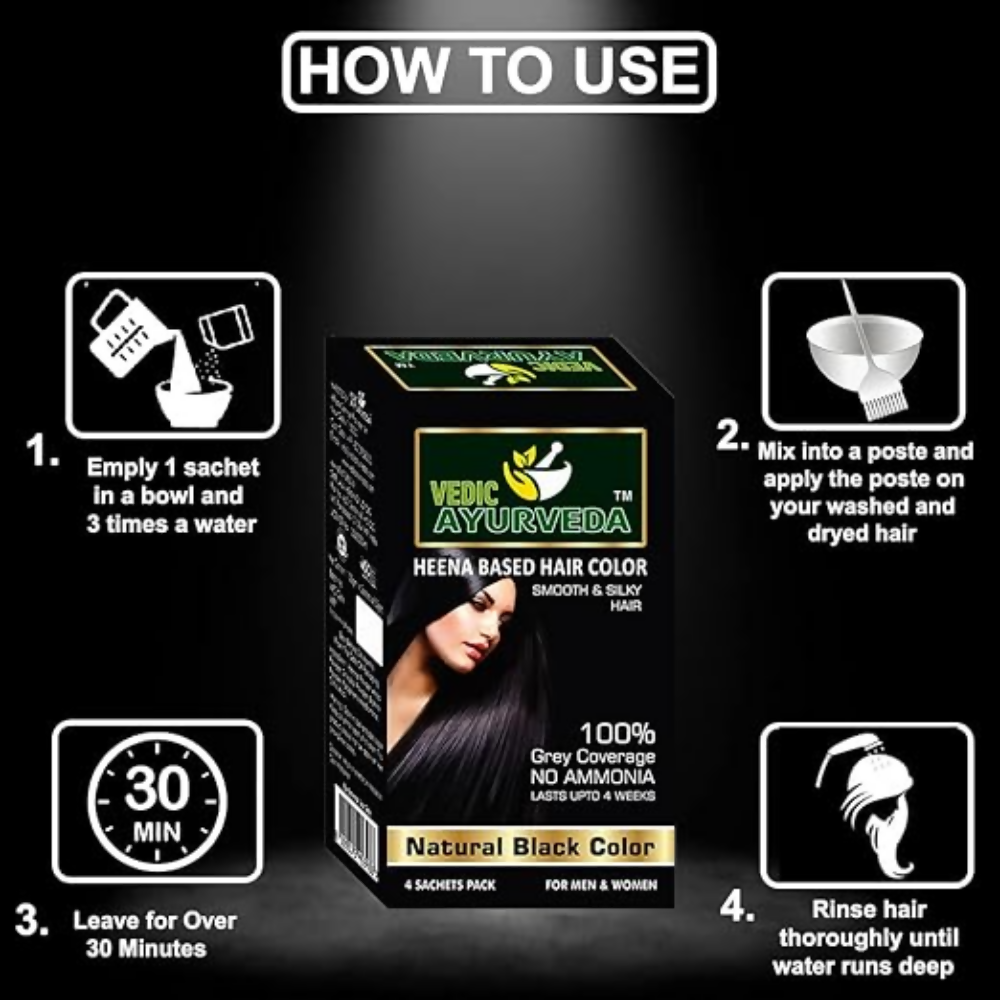 VedicAyurveda Natural Henna Dark Brown & No Ammonia Black Hair Color Powder | Grocsy