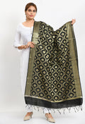 Mominos Fashion Moeza Women's Banarsi Silk All Over Woven Design Black Dupatta | Grocsy