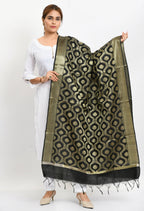 Mominos Fashion Moeza Women's Banarsi Silk All Over Woven Design Black Dupatta | Grocsy