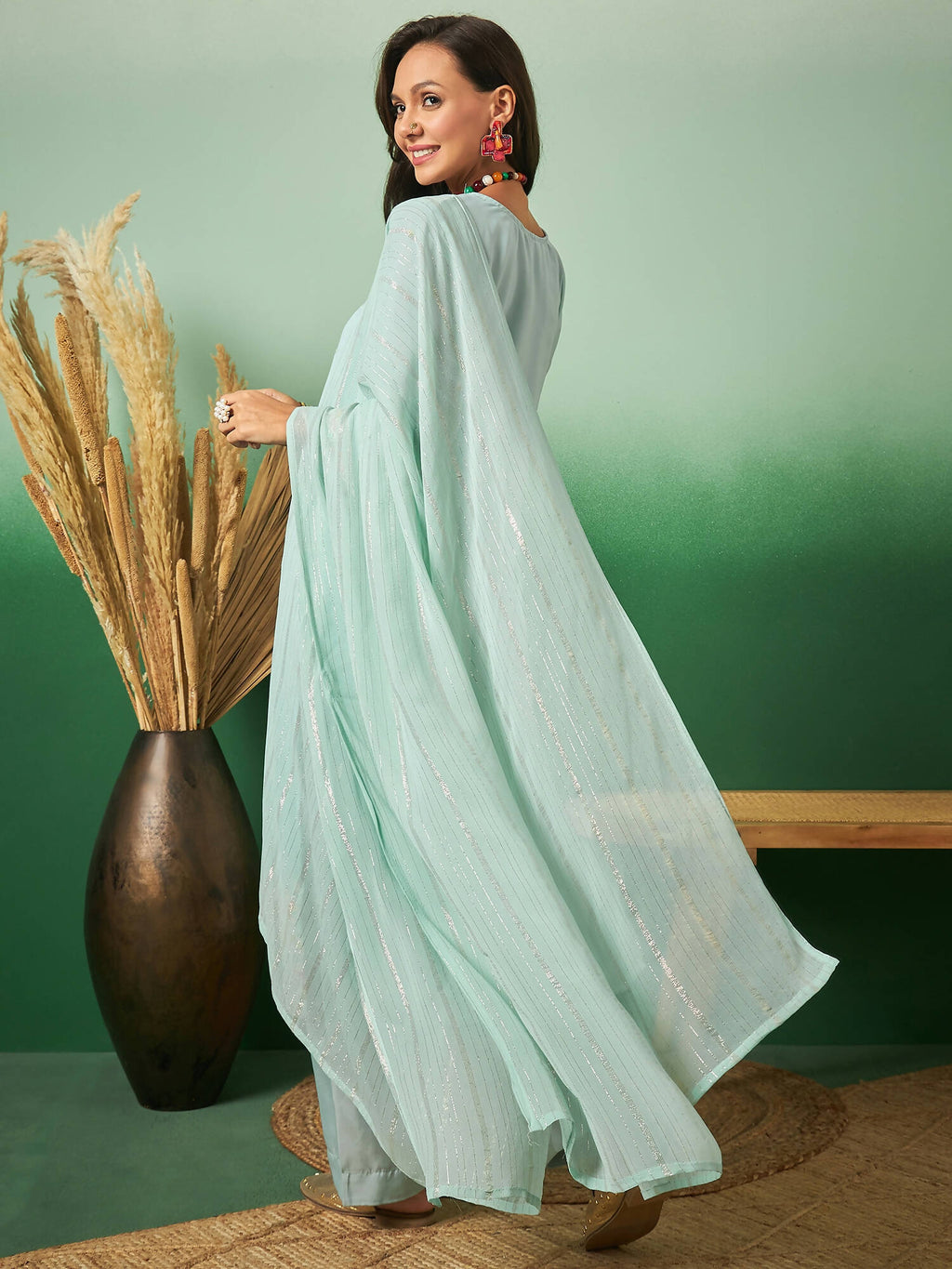 Sky Blue Georgette Handwork Unstitched Dress Material - Hanika | Grocsy