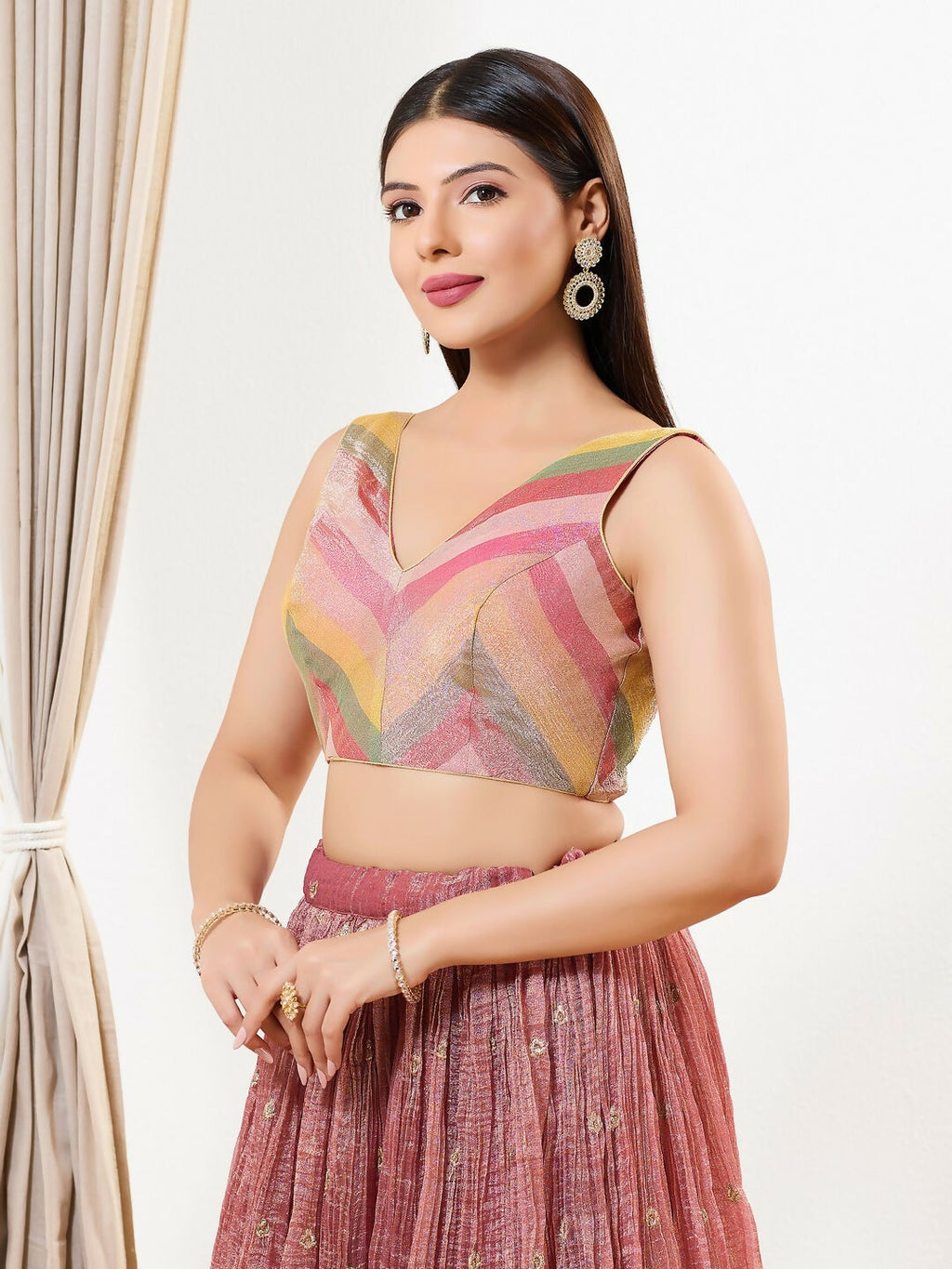 Joban Fashion Rust Tissue Padded Blouse With V Neck Sleeveless | Grocsy