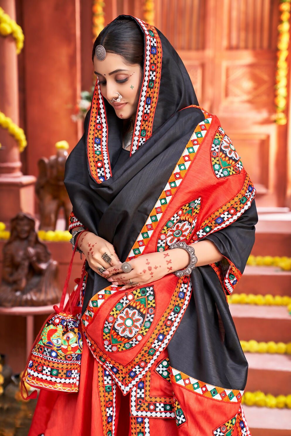 AI Fashion Red Art Silk Designer Navratri Lehenga Choli Collection | Grocsy