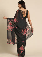 Ahalyaa Women's Traditional Semi Stitch Saree - Black | Grocsy