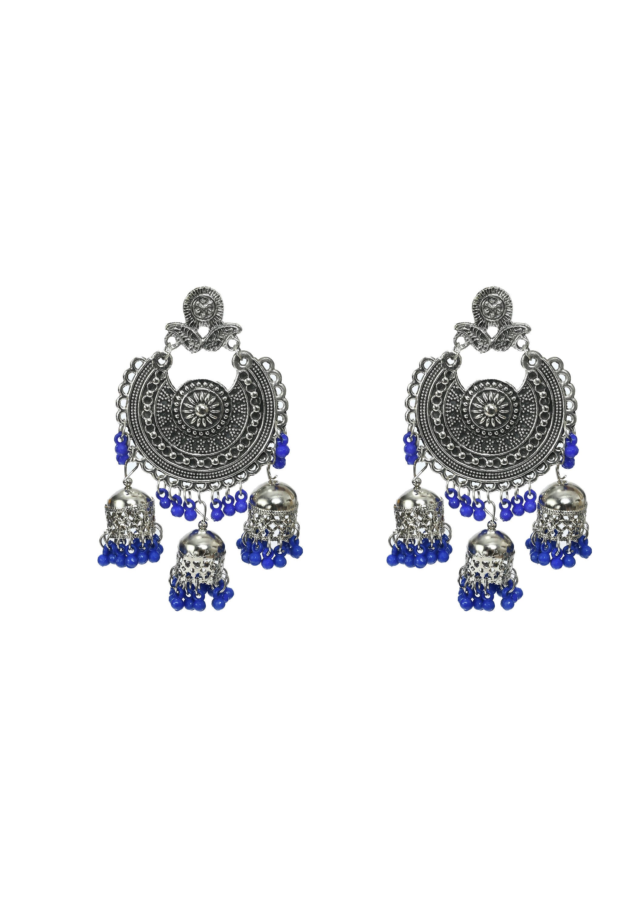 Mominos Fashion Johar Kamal Silver Jhumkas With Maang Tikka Earrings