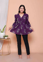 Miravan Womens Cotton Butterfly Style Floral Print V-Neck Top | Grocsy