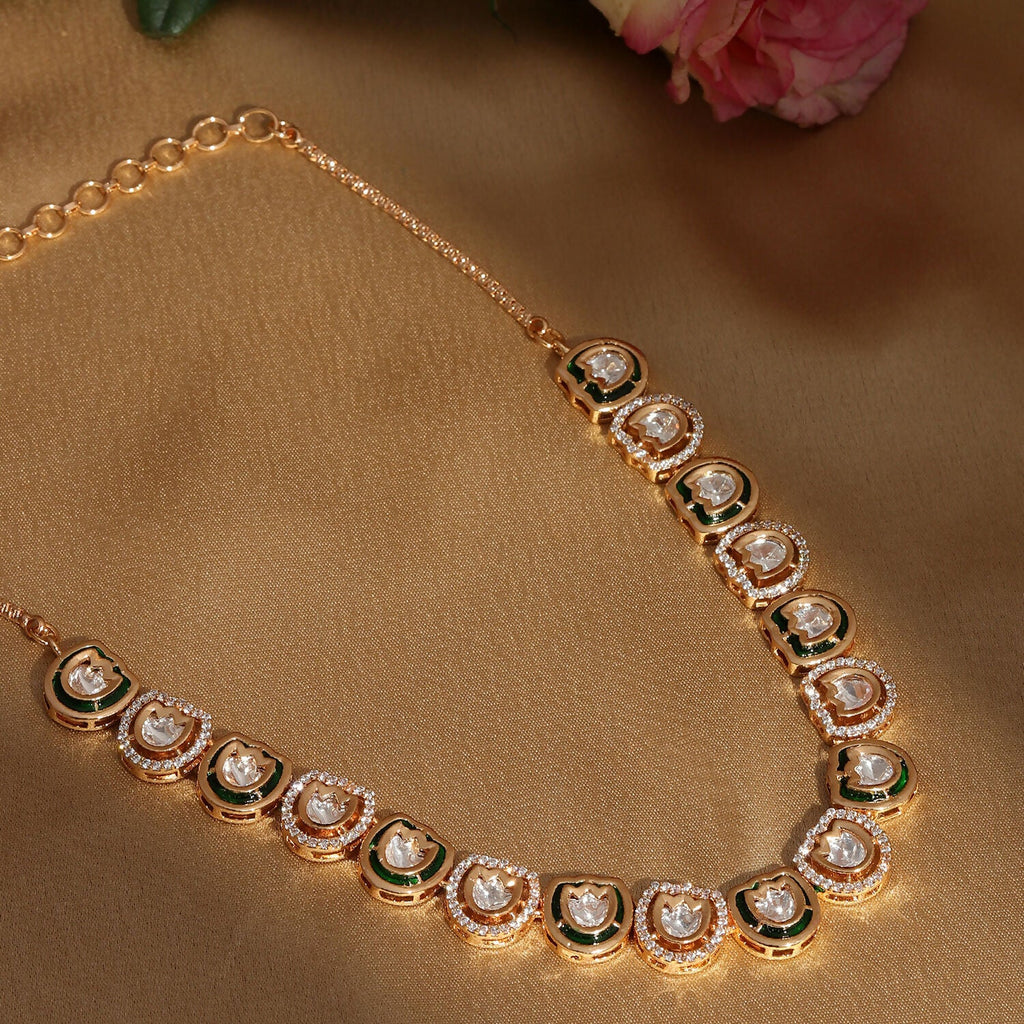 Kundan and Daimond Neckpiece (Gold) - Ruby Raang | Grocsy