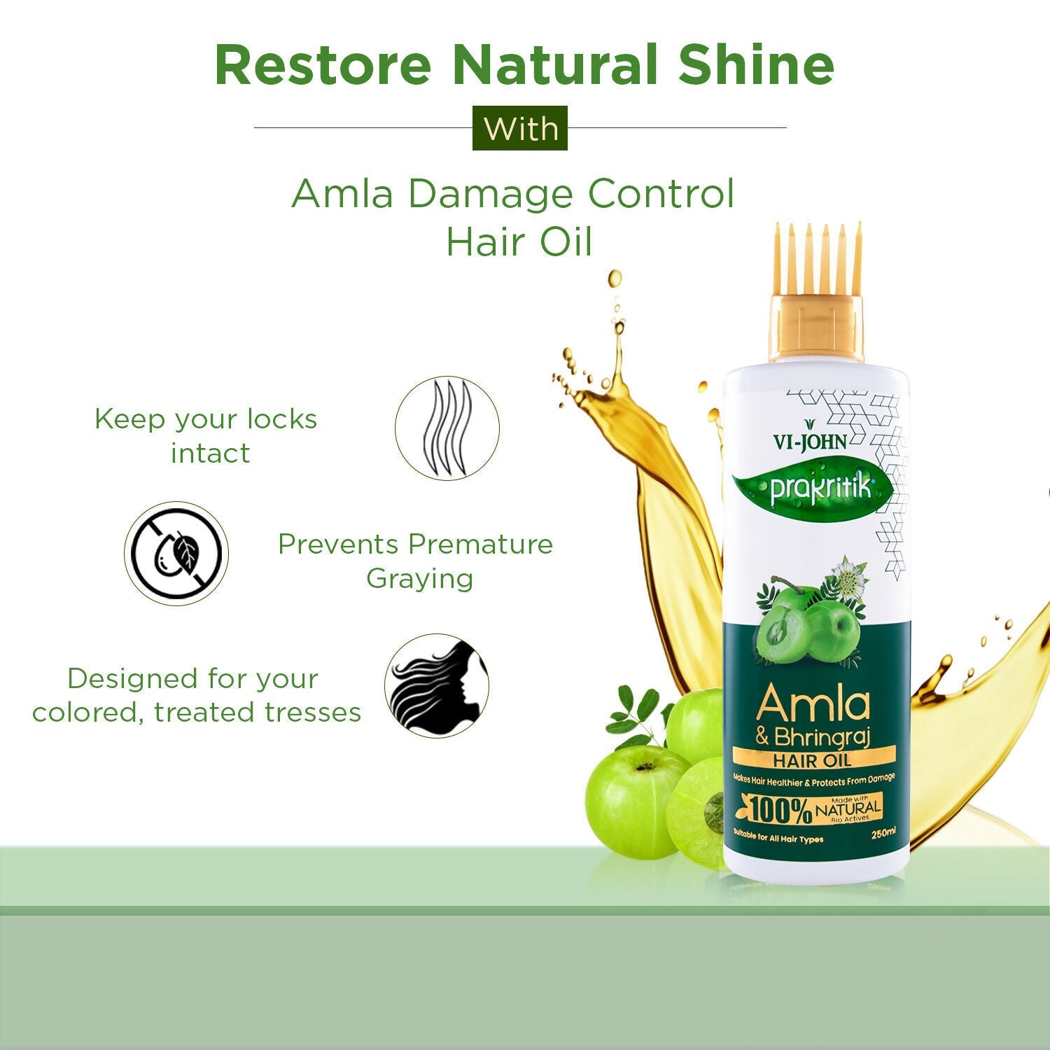 VI-JOHN Prakritik Amla & Bhringraj Hair Oil For premature greying, 100% Natural Bio-Actives | Grocsy