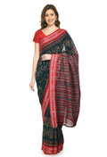 Vamika Sambalpuri Ikat Cotton Dehabandha Green & Red Saree | Grocsy