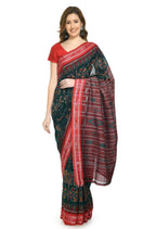 Vamika Sambalpuri Ikat Cotton Dehabandha Green & Red Saree | Grocsy