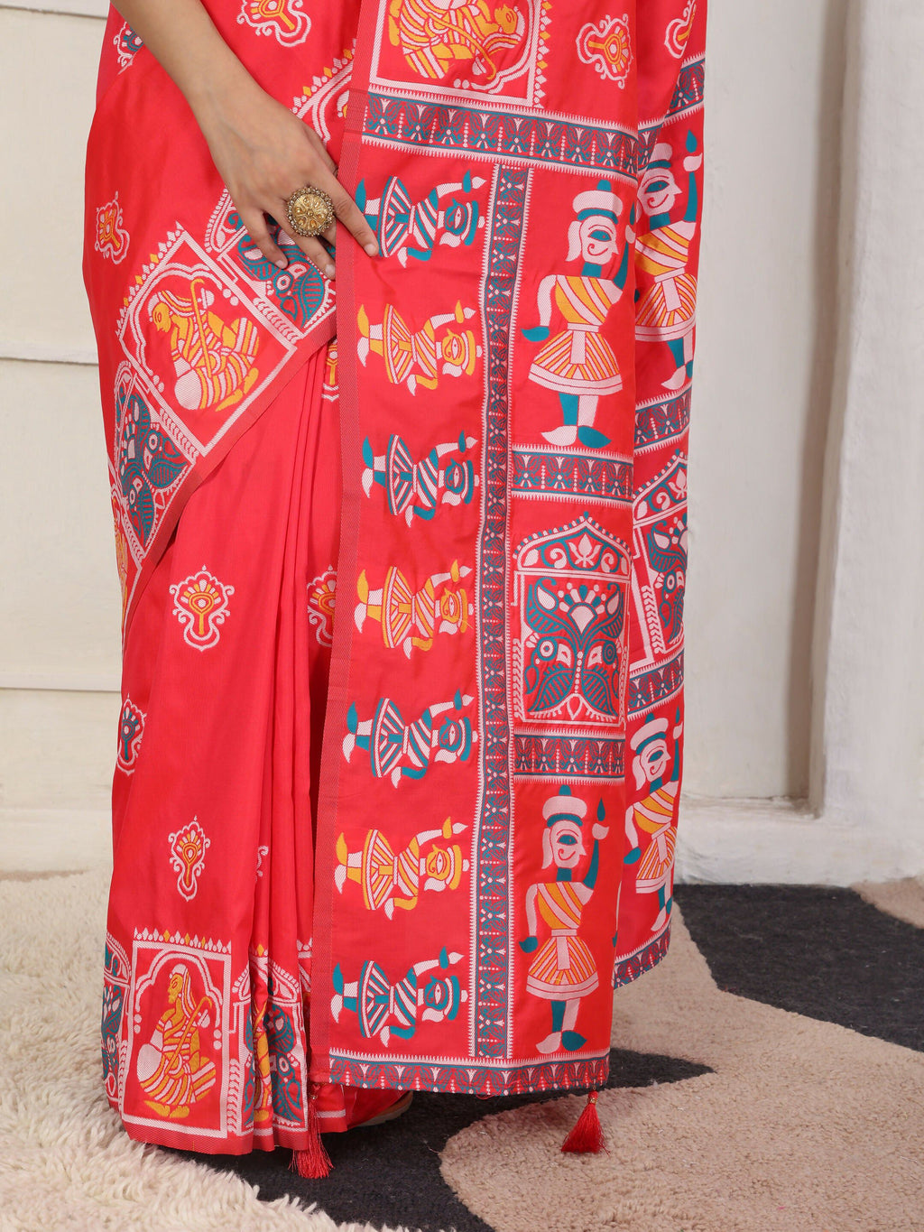 Shree Shyam Fashion Silk Blend Red Saree | Grocsy