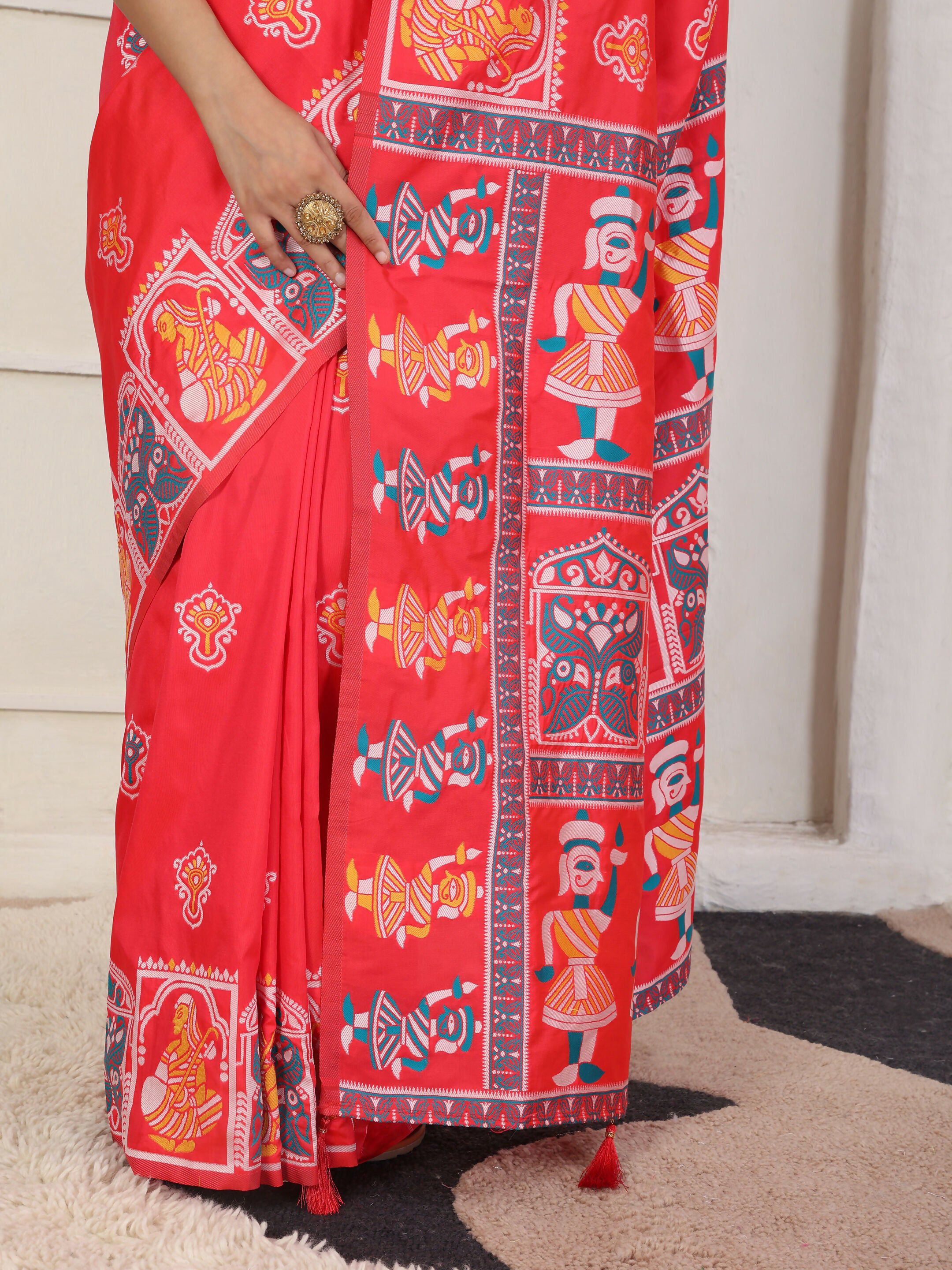 Shree Shyam Fashion Silk Blend Red Saree | Grocsy