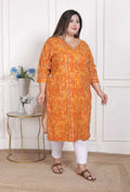 Miravan Women's Plus Size Yellow Bandhani Printed Straight Kurta | Grocsy