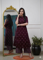 Teeya Creation Sophisticated Wine Colored Straight Kurta With Printed Palazzo Set | Grocsy