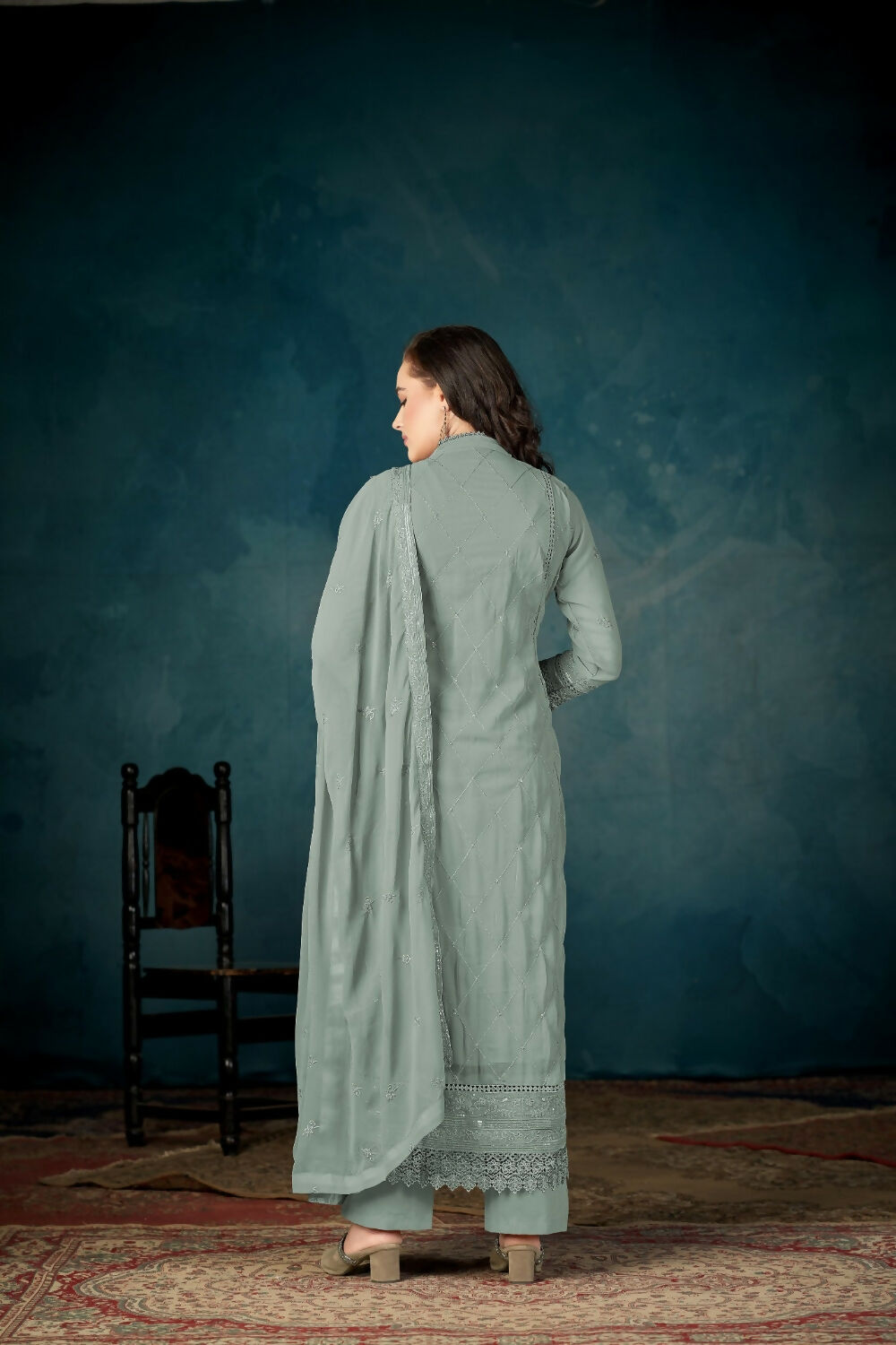 Anaita Sea Green Heavy Faux Georgette Stitched Suit with Embroidered Sequence Work | Grocsy