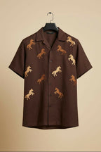 Galloping — Brown Horse Embroidered Cotton Shirt by Hilo Design | Grocsy