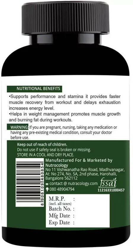 Nutracology L carnitine 1000mg for Weight Loss, Fat Burner and Muscle growth Capsules | Grocsy