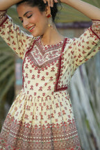 Juniper Women Cream Cambric Printed A-Line Tunic | Grocsy