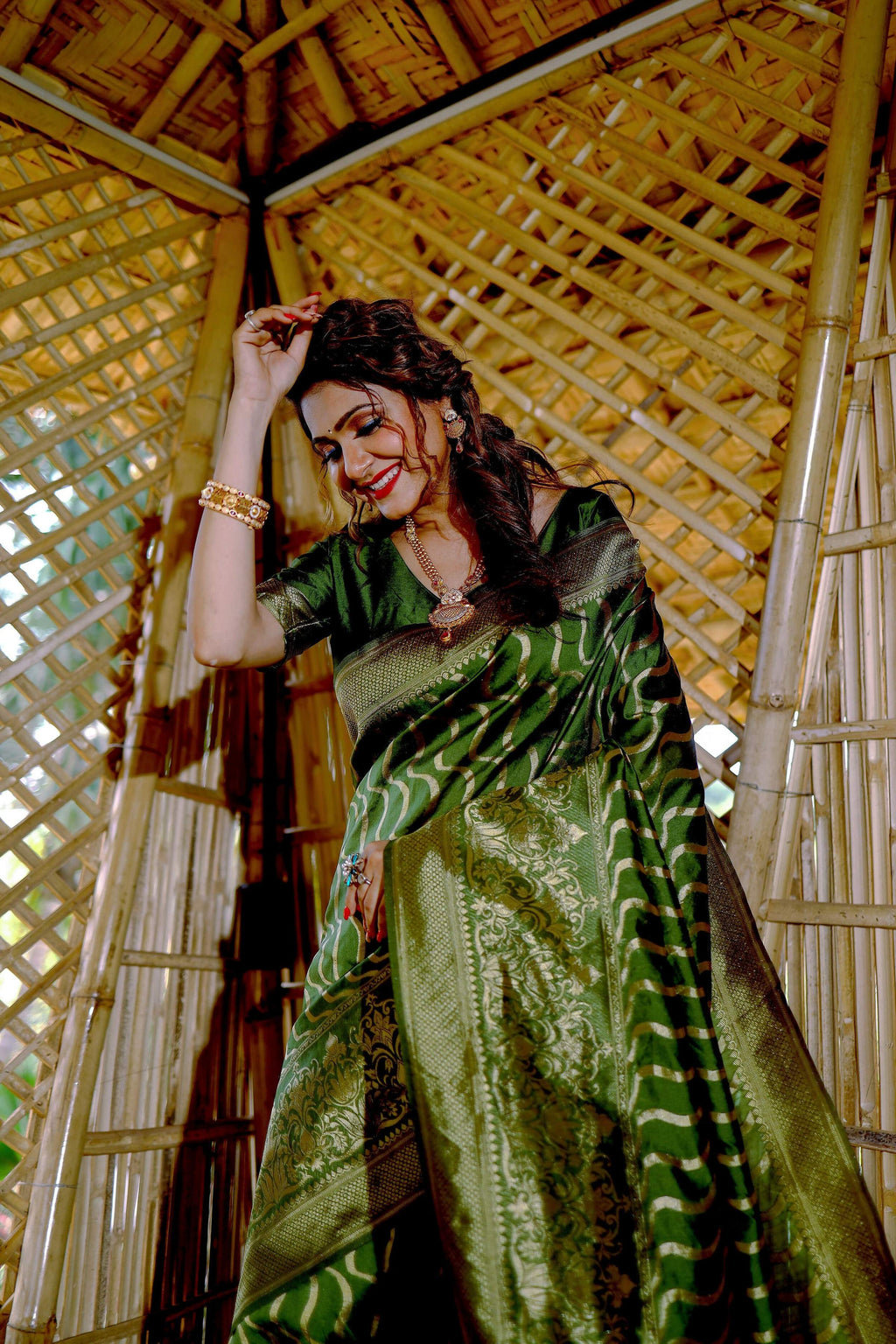 Partywear Designer Mendi Banarasi Silk Fancy Saree - Starwalk | Grocsy