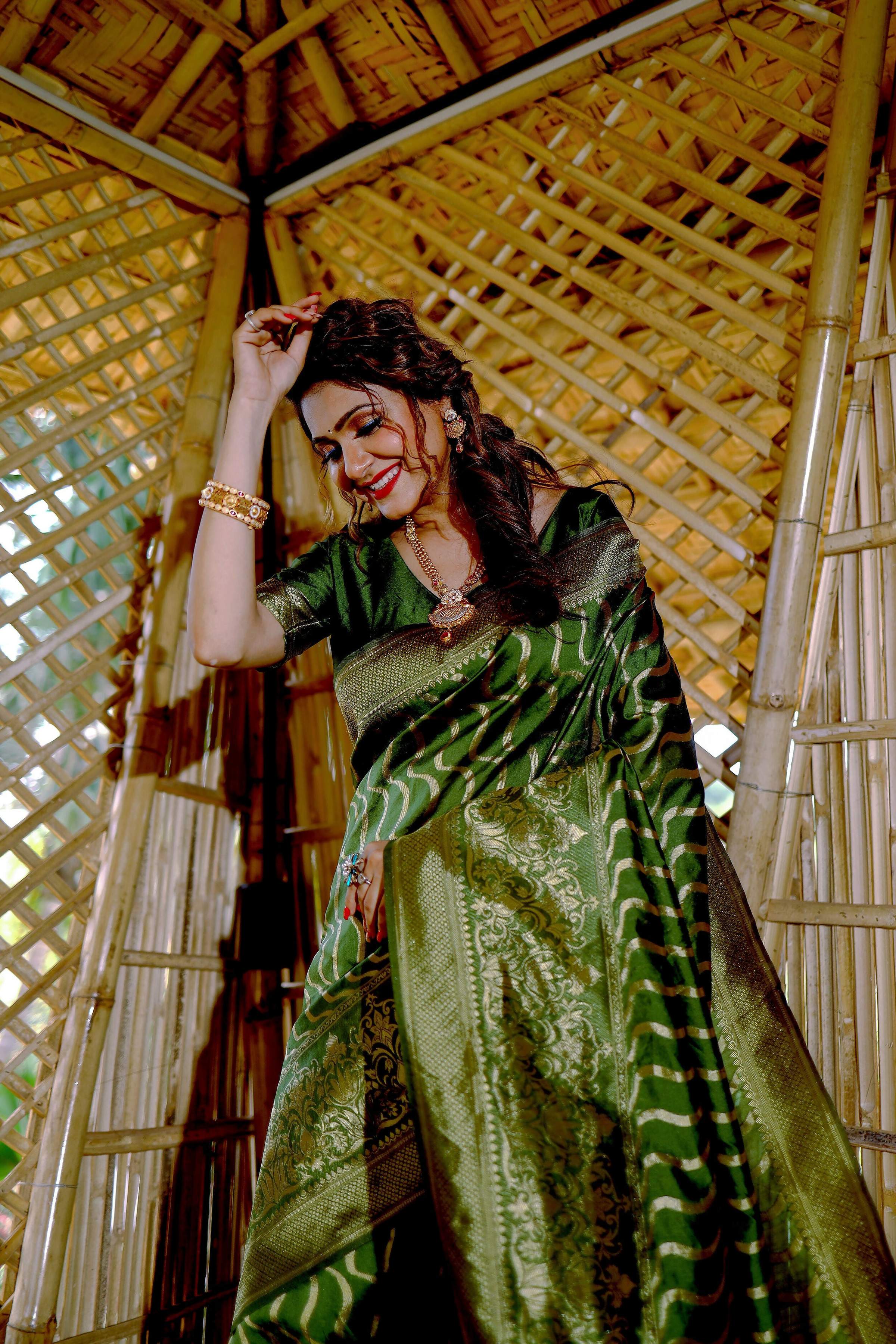 Partywear Designer Mendi Banarasi Silk Fancy Saree - Starwalk | Grocsy