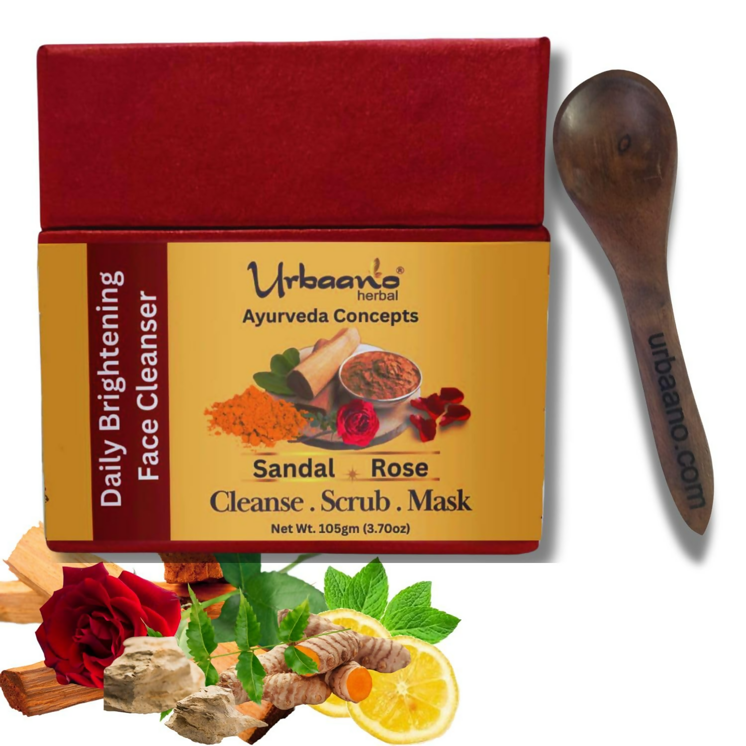 Urbaano Herbal Ayurveda Concepts Face Brightening Cleanser, Scrub, Mask 3-in-1 Instant Glow | Grocsy