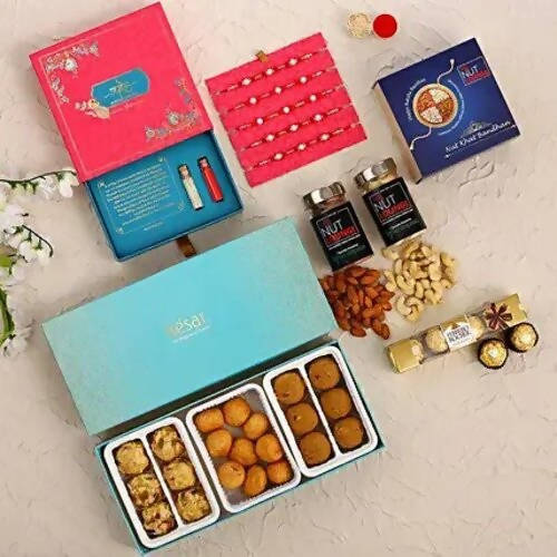 Set of 5 Pearl Rakhi & Sweet Savoury Treats | Grocsy