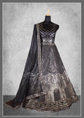 Black Satin Silk Cord and sequins Floral embroidery Bridal lahenga Choli with Dupatta - Nimaya Pavitra Rista | Grocsy