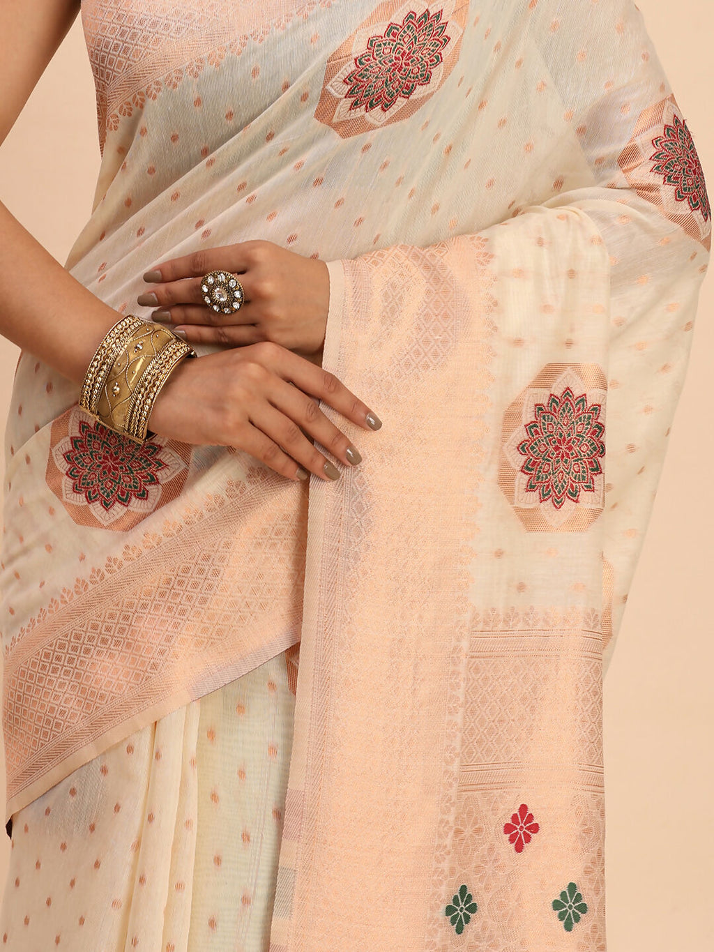 Shree Shyam Fashion Linen Cotton Off White Saree | Grocsy