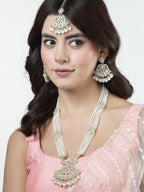 NVR Women's Gold-Polished Kundan-Studded Chandbali Earrings | Grocsy