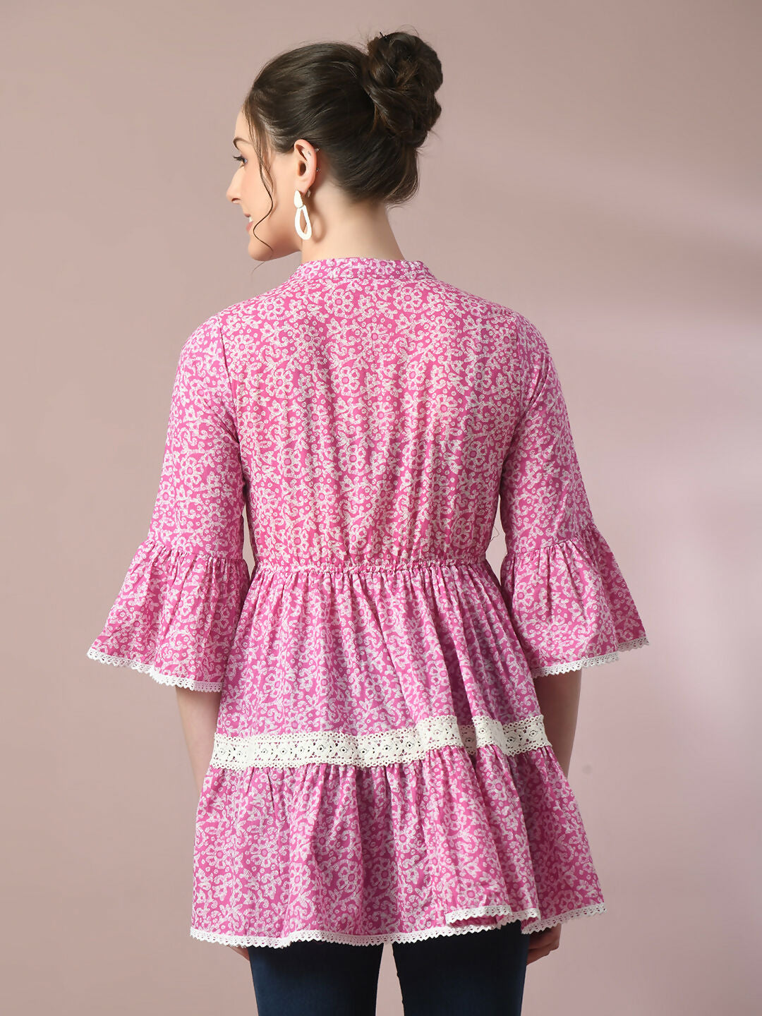 Myshka Women's Pink Embellished Cotton Gathered Party Empire Top | Grocsy