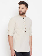 Even Apparels Beige Pure Cotton Men's Kurta With Band Collar | Grocsy