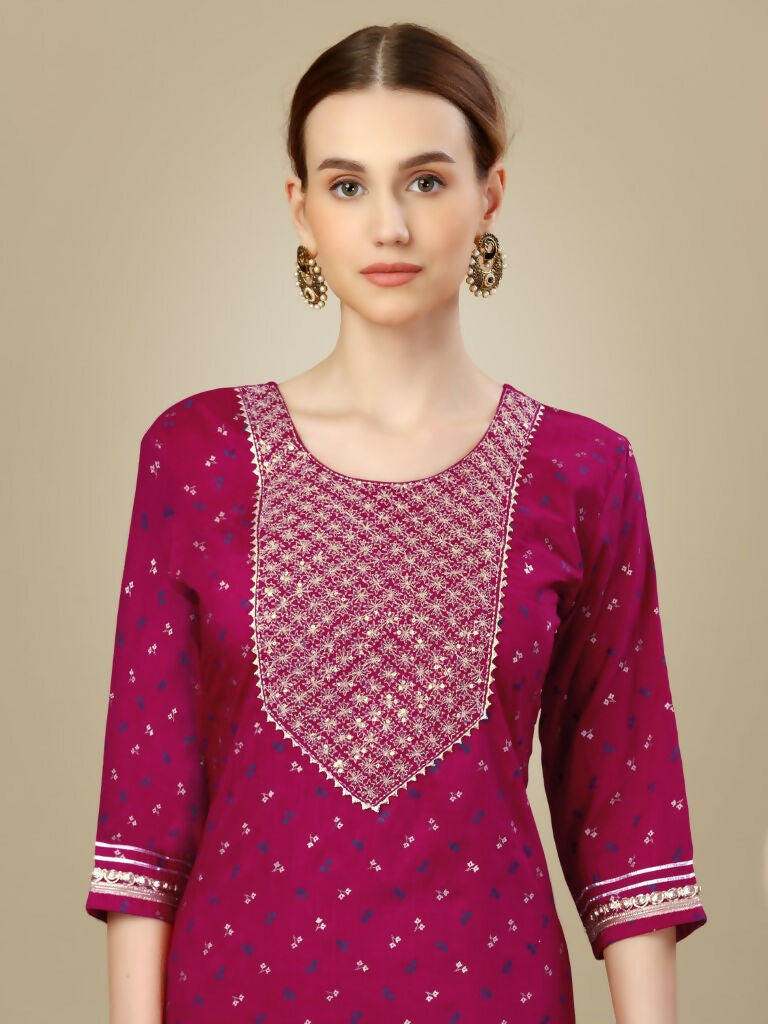 Jyoti Fashion Women's Rani Pink Silk Blend Embroidery & Sequence work Kurta with Trouser & Dupatta | Grocsy