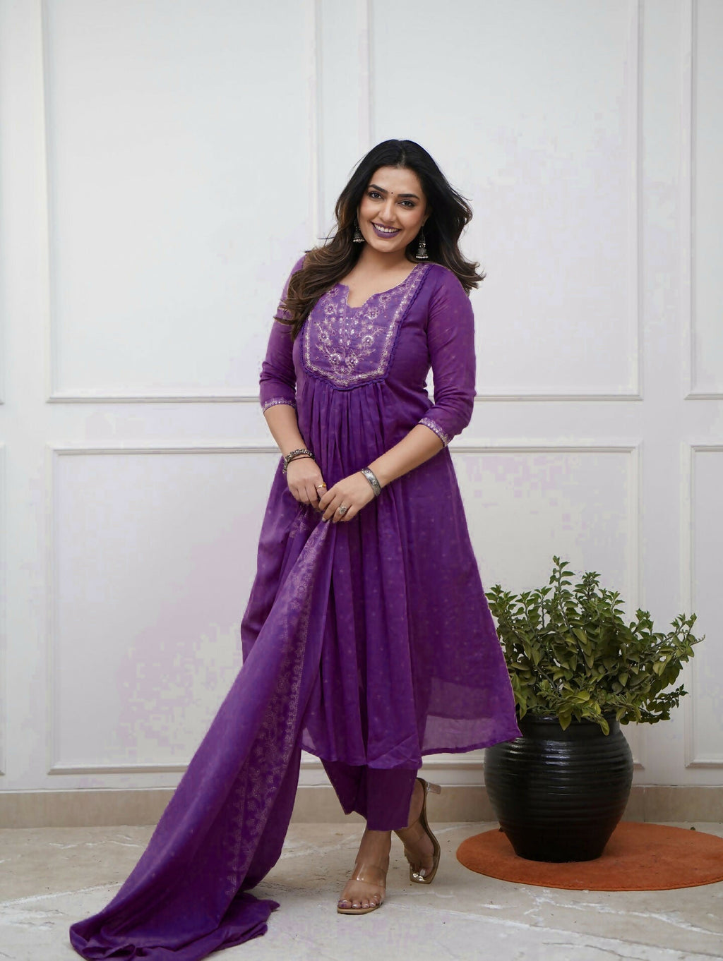 The52 Women's Beautiful Cotton Fabric Embroidery Work Straight Kurta Pant and Dupatta Set | Grocsy