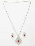 NVR Women Silver-Plated American Diamond-Studded Pendant Set | Grocsy