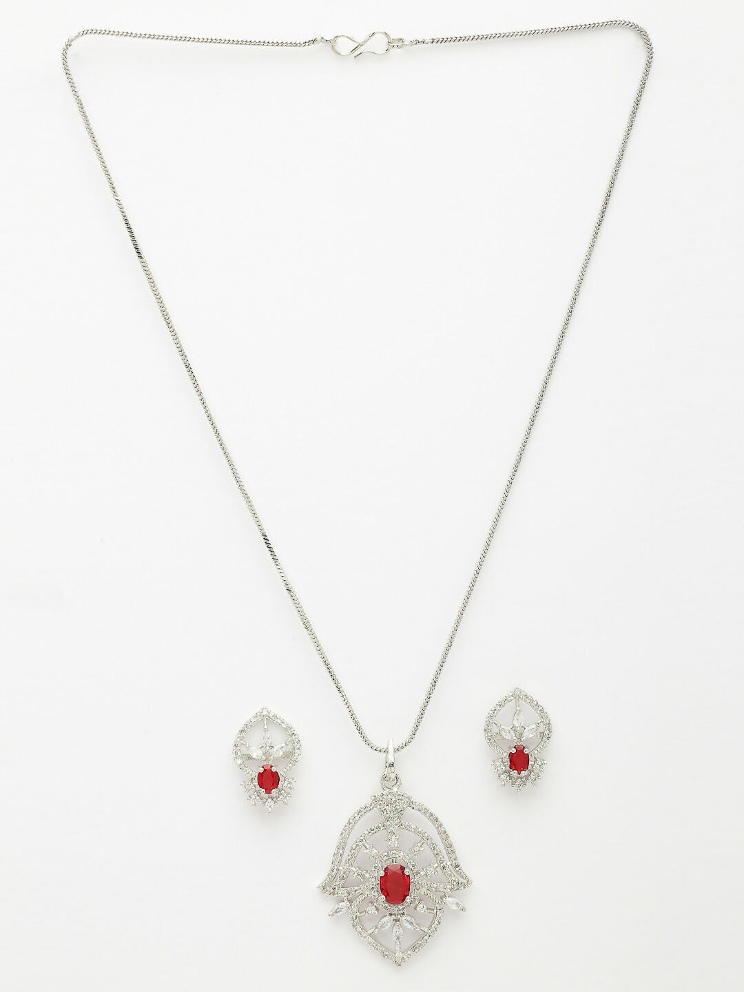 NVR Women Silver-Plated American Diamond-Studded Pendant Set | Grocsy