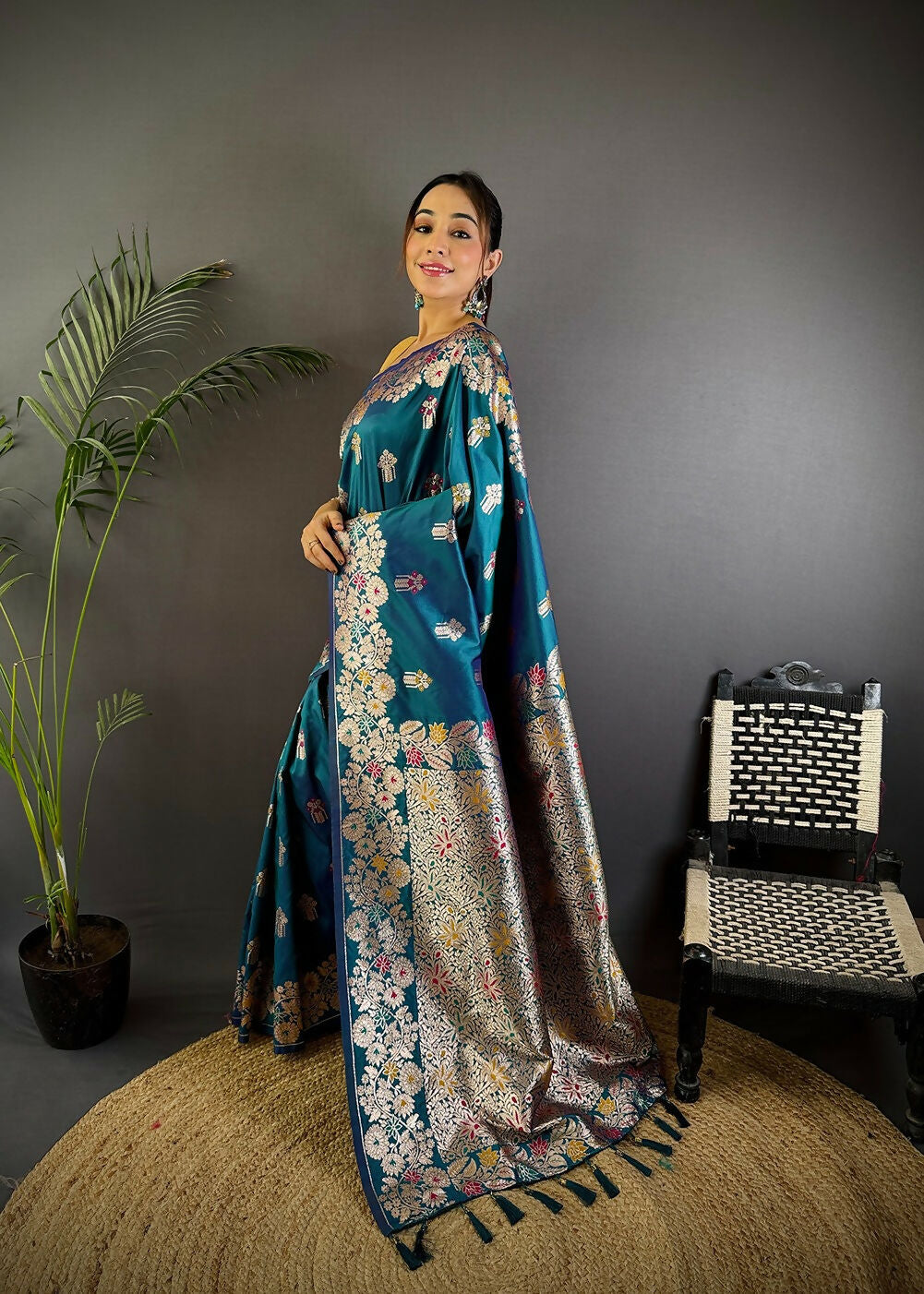 Joban Fashion Meenakari Royal Blue Woven Soft Silk Saree | Grocsy