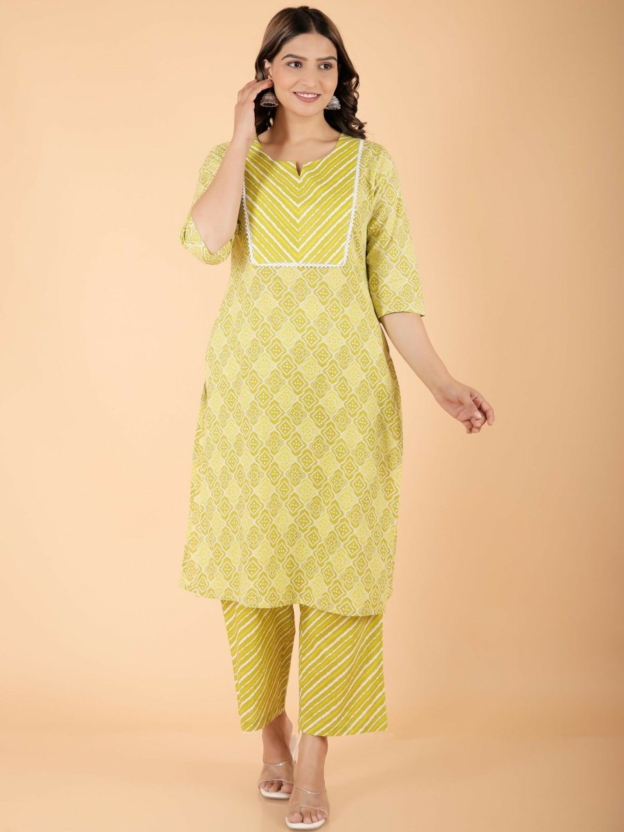 Aramya Green Soft Cotton Geometric Print Straight Kurta Set for Women | Grocsy