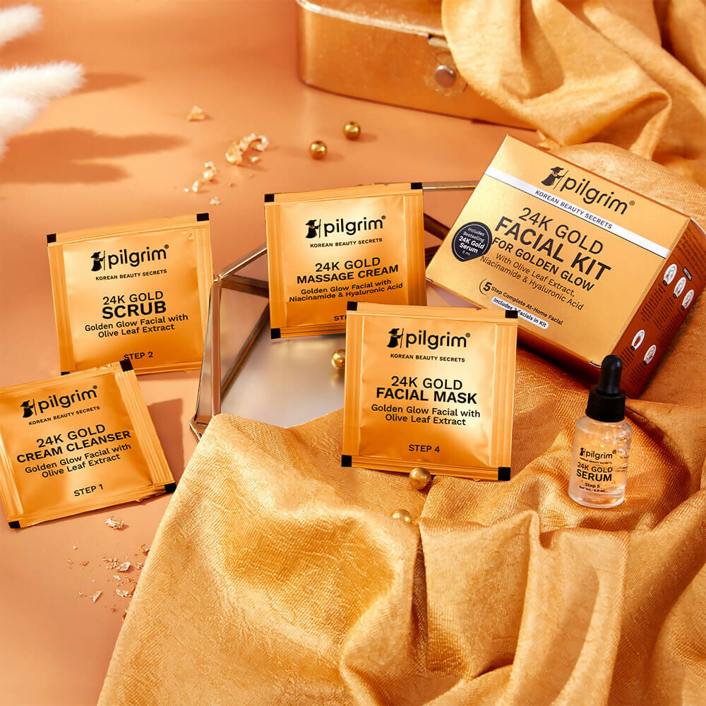 Pilgrim 24K Gold Facial Kit For Golden Glow | Grocsy