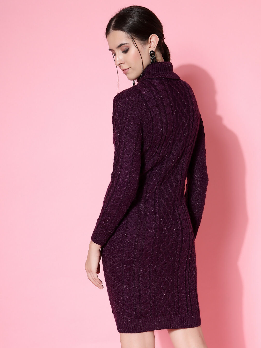 Women Purple Acrylic Self Design Winter Dress - Wool Trees | Grocsy
