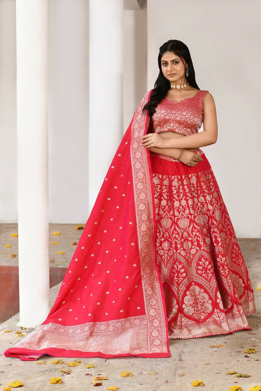 Joban Fashion Fuchsia Soft Pure Handloom Banarasi Silk Lehenga | Grocsy