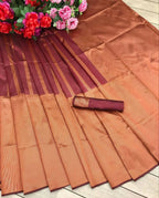 DEIANA'S Beautiful Designer Golden zari Soft Lichi Silk Saree - Brown | Grocsy