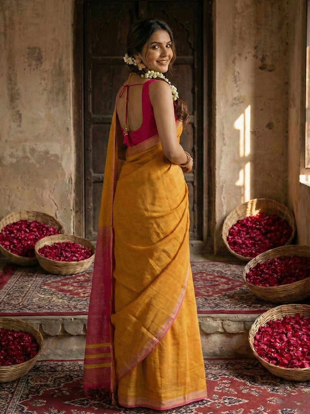 Shree Shyam Fashion Gold Cotton Saree | Grocsy