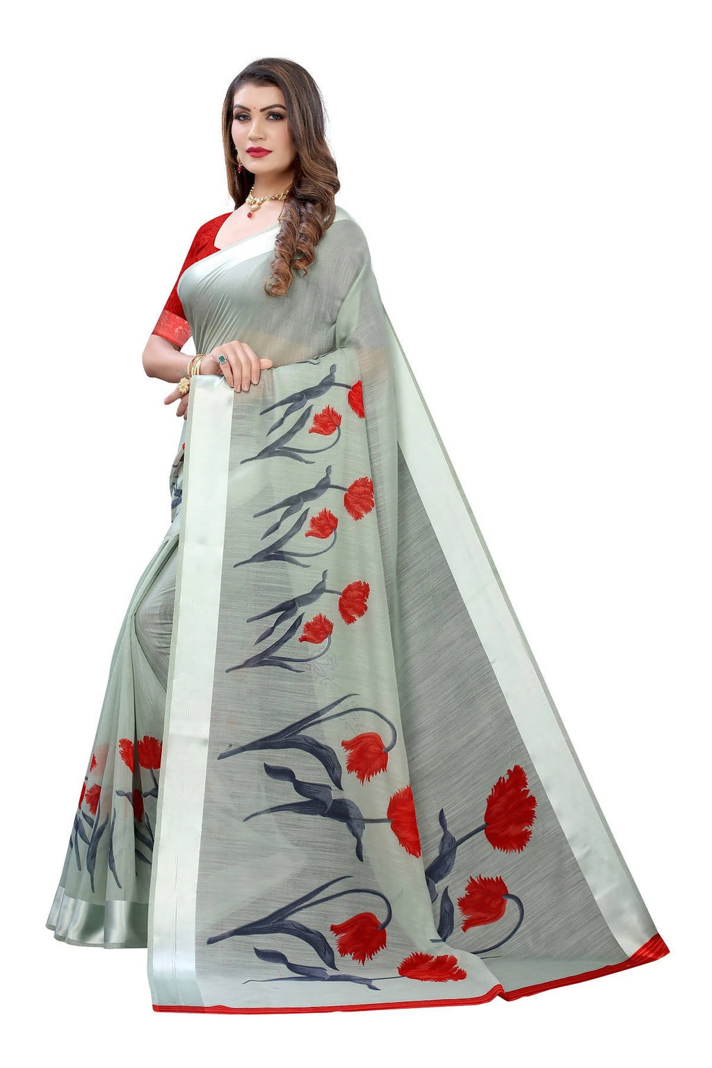 Vamika Sea Green Linen Satin Patta Saree (VANI GREEN) | Grocsy